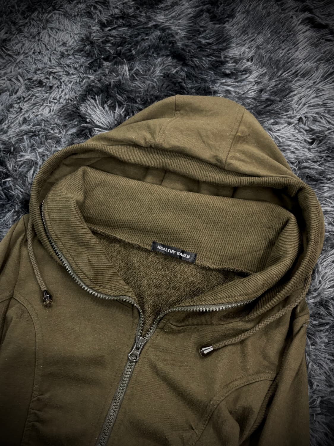 y2k 카키 셔링 후드집업 상품이미지5