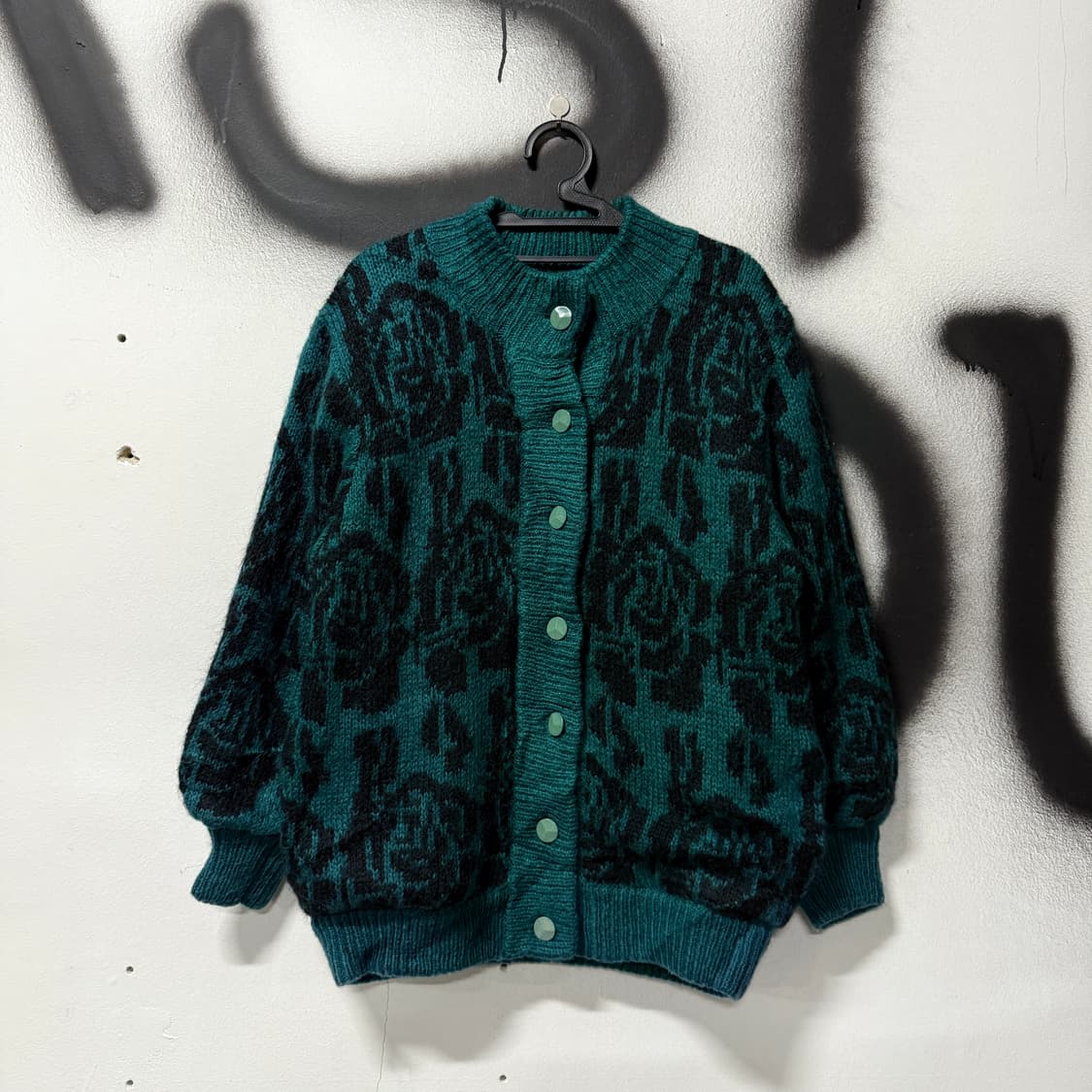 VTG 빈티지 에스닉 풀 패턴 울 혼방 모헤어 가디건 자켓 틸 상품이미지1