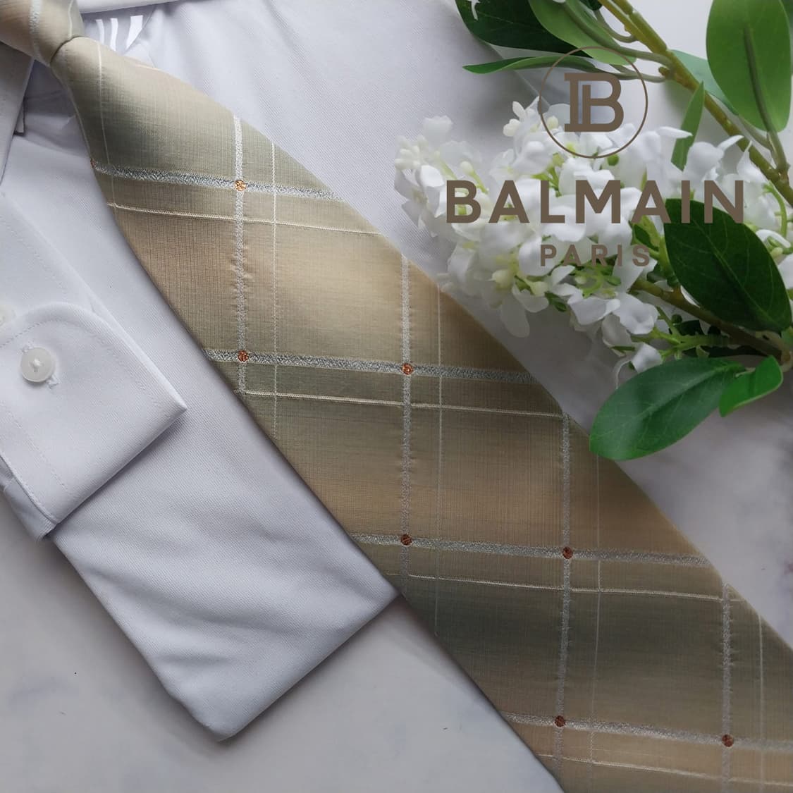 발망 실크 베이지 체크 큐빅 넥타이 9.5cm A등급 K1580
 상품이미지3