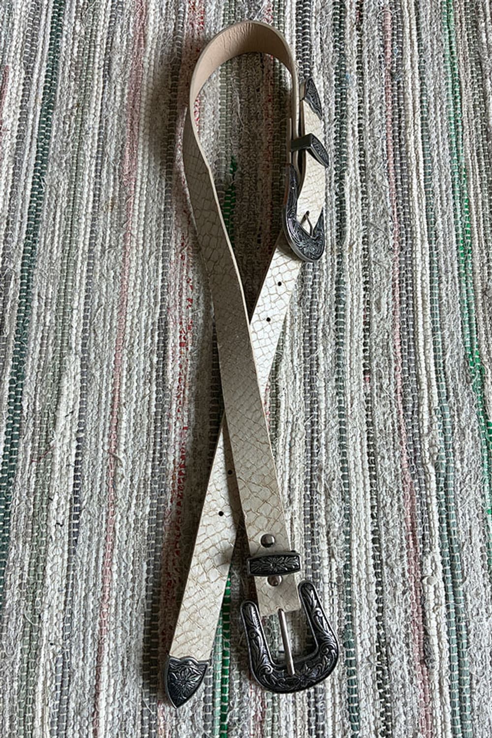 Croc-Embossed Double Buckle Western Belt 상품이미지2