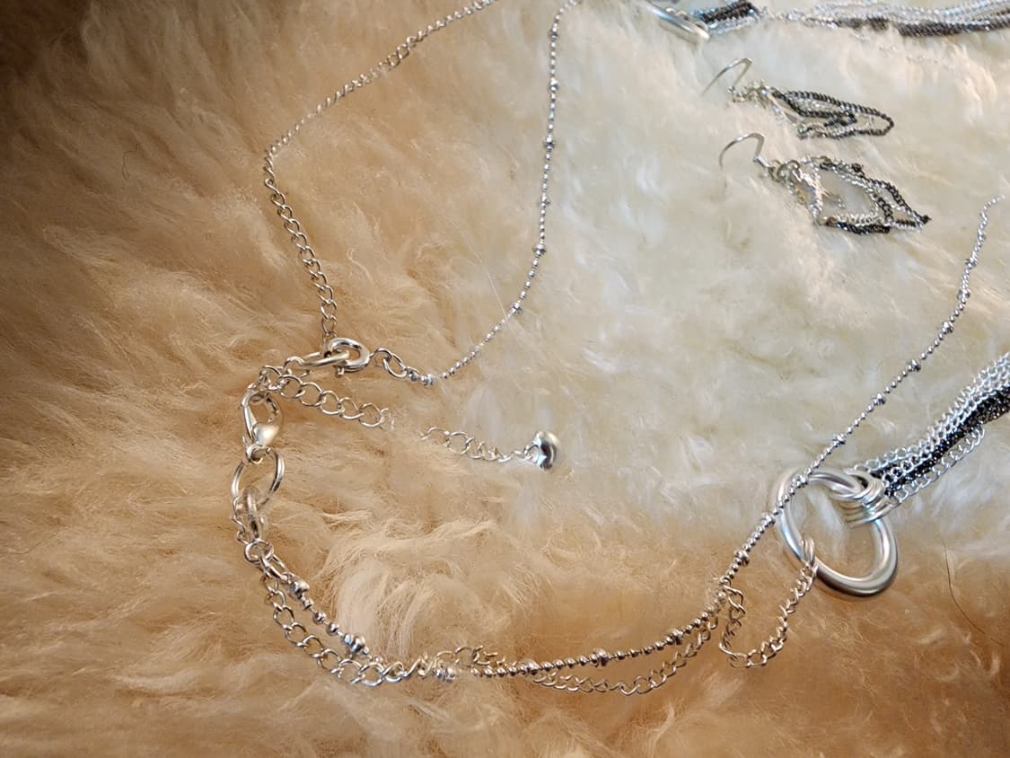 무광실버 레이어드 크로스 목걸이 귀걸이 세트 상품이미지7