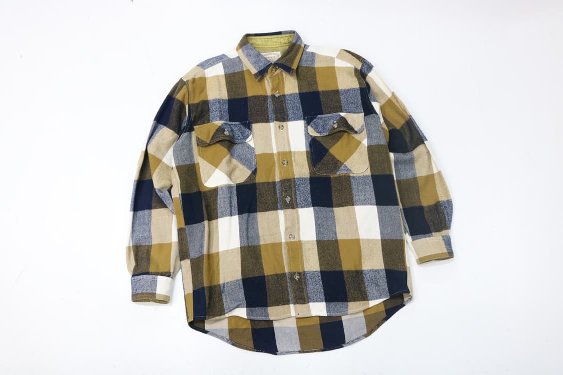 TIMEBELL 타임벨 빈티지 머스타드 네이비 체크 셔츠 (M) 상품이미지2