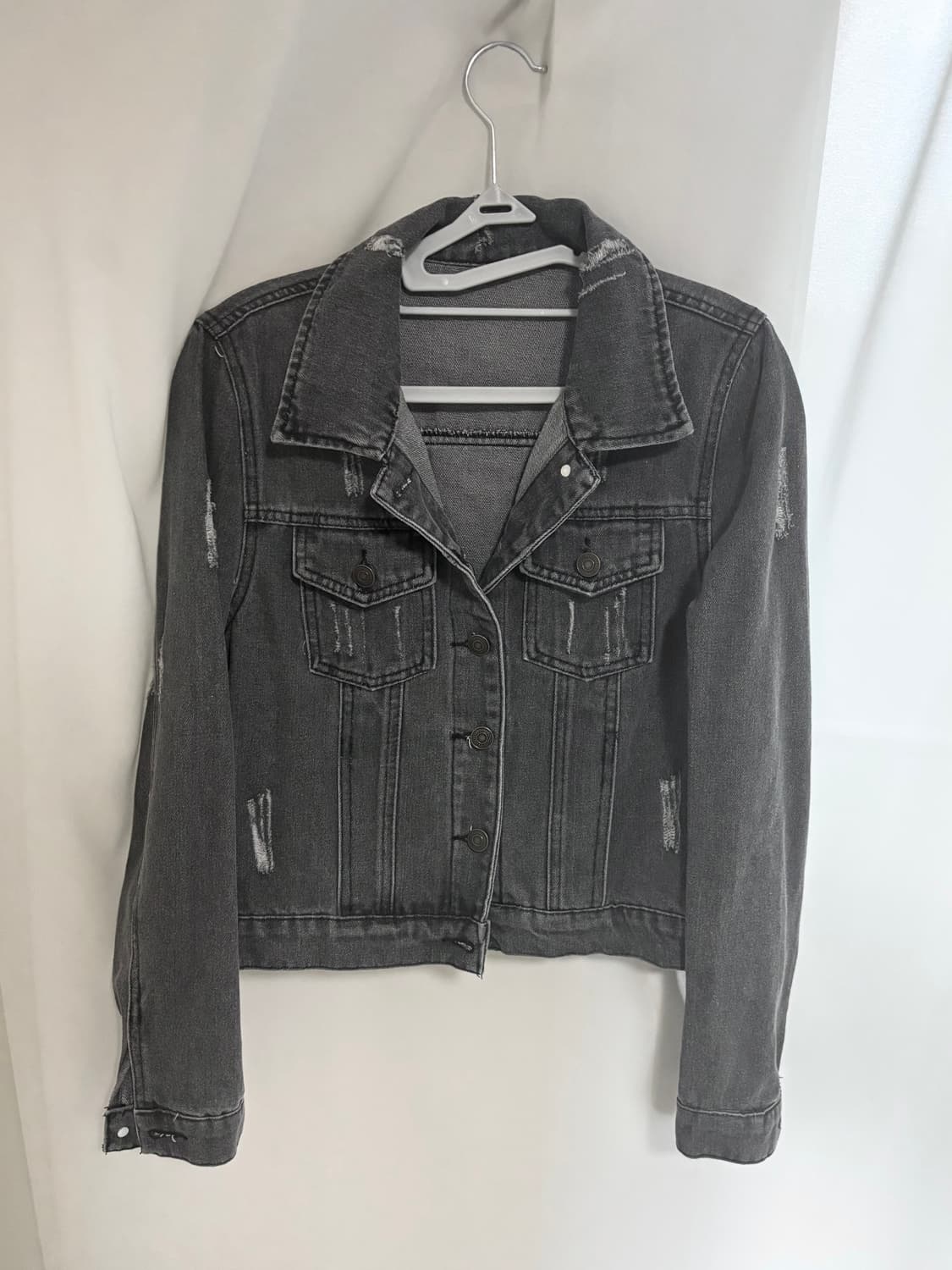 빈티지 락시크 펑크 그레이 데미지 데님 자켓 흑청 자켓 상품이미지2