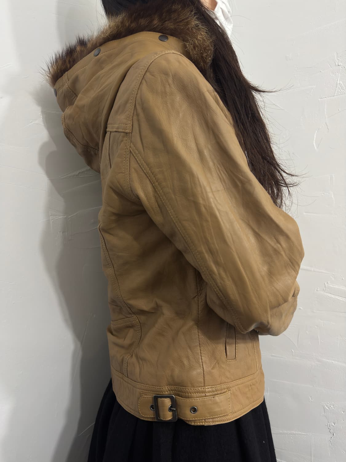 leather fur hood slim twoway jacket 상품이미지5