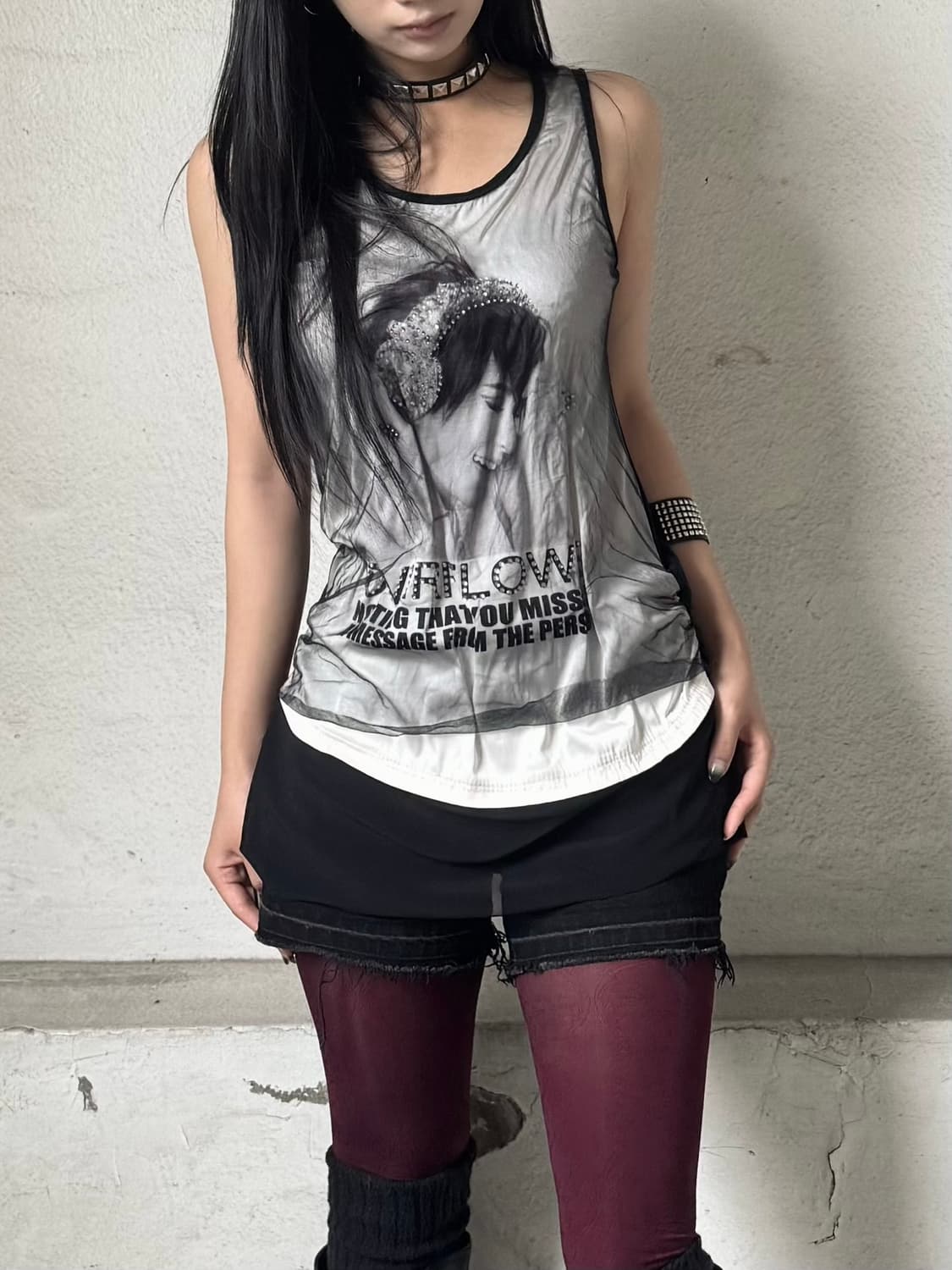 Mesh face printing top 상품이미지1