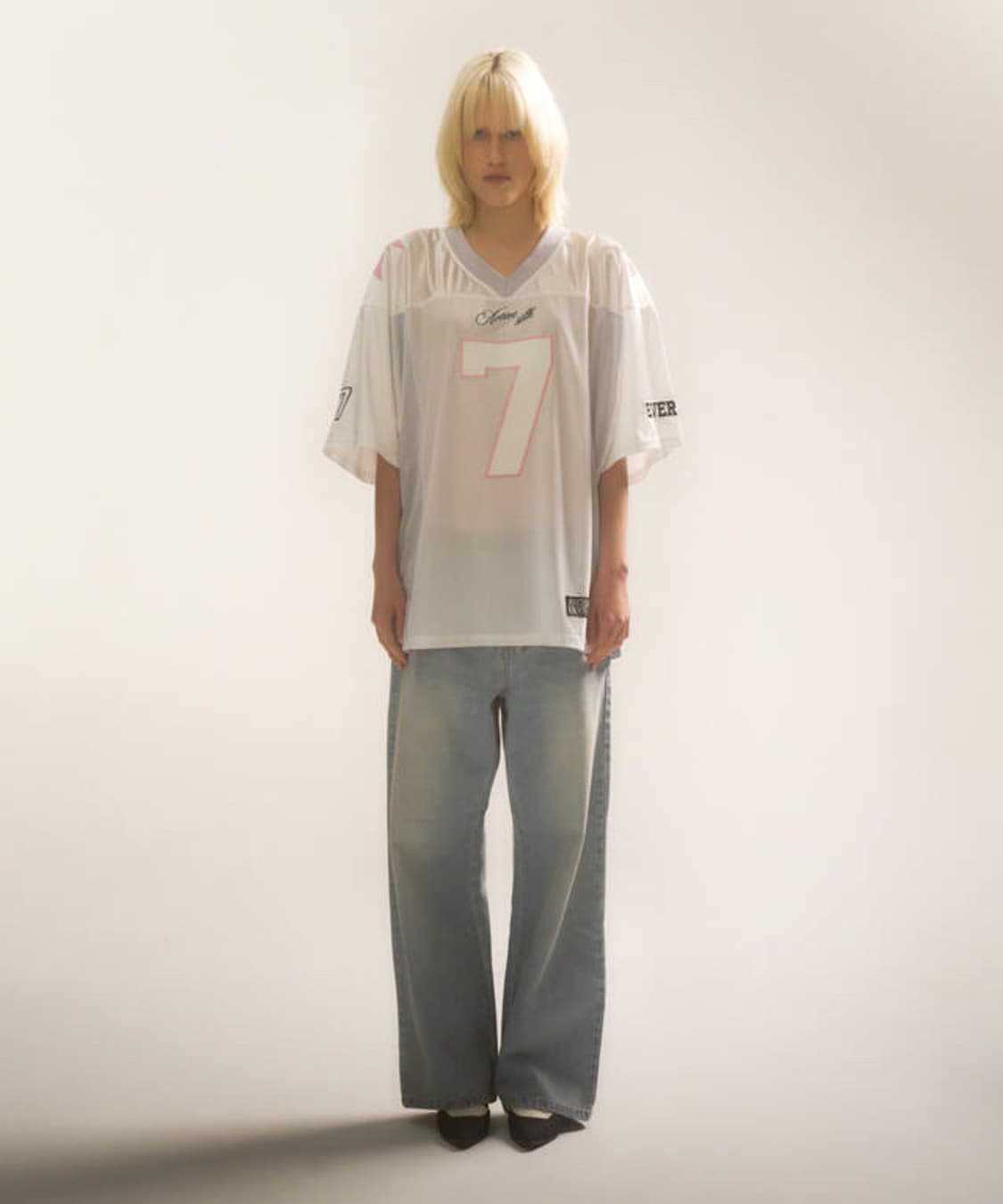 [ONE SIZE] 2000 아카이브스 풋볼 티셔츠 화이트 핑크 상품이미지3