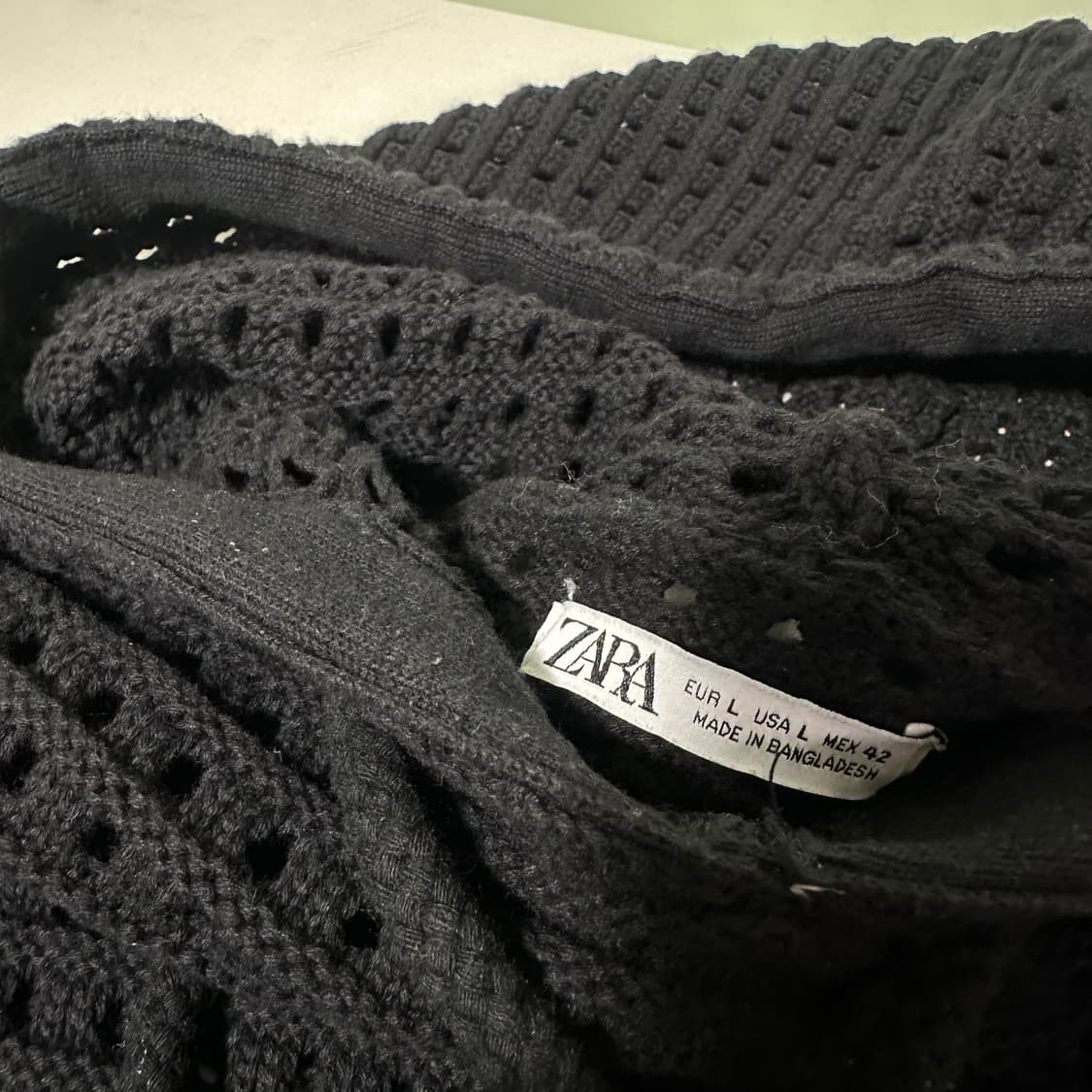 L-XL 자라 맨 블랙 루즈오버핏 시스루 니트후드 상품이미지2