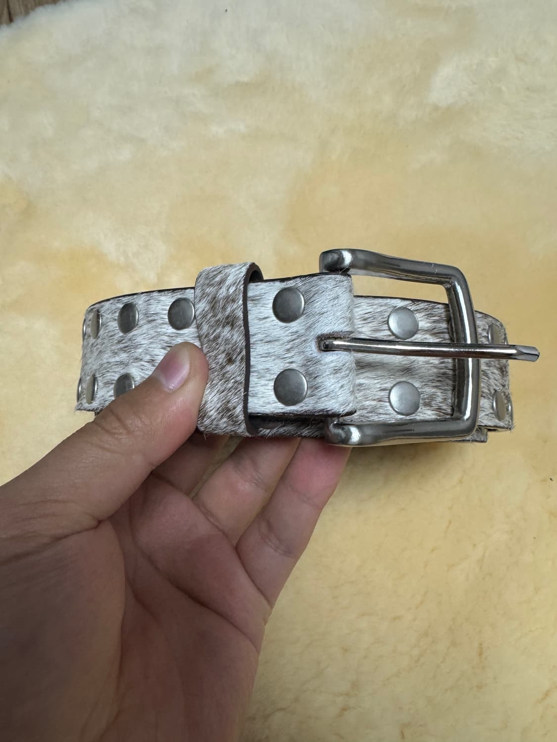 스투시 8볼 스터드 벨트 로우 카우하이드 헤어 L/XL 상품이미지1