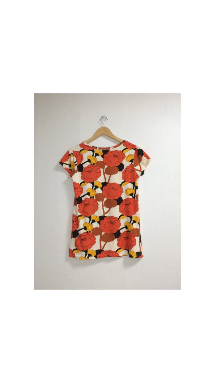 빈티지 오렌지 플라워 프린팅 반팔 티셔츠 상품이미지5