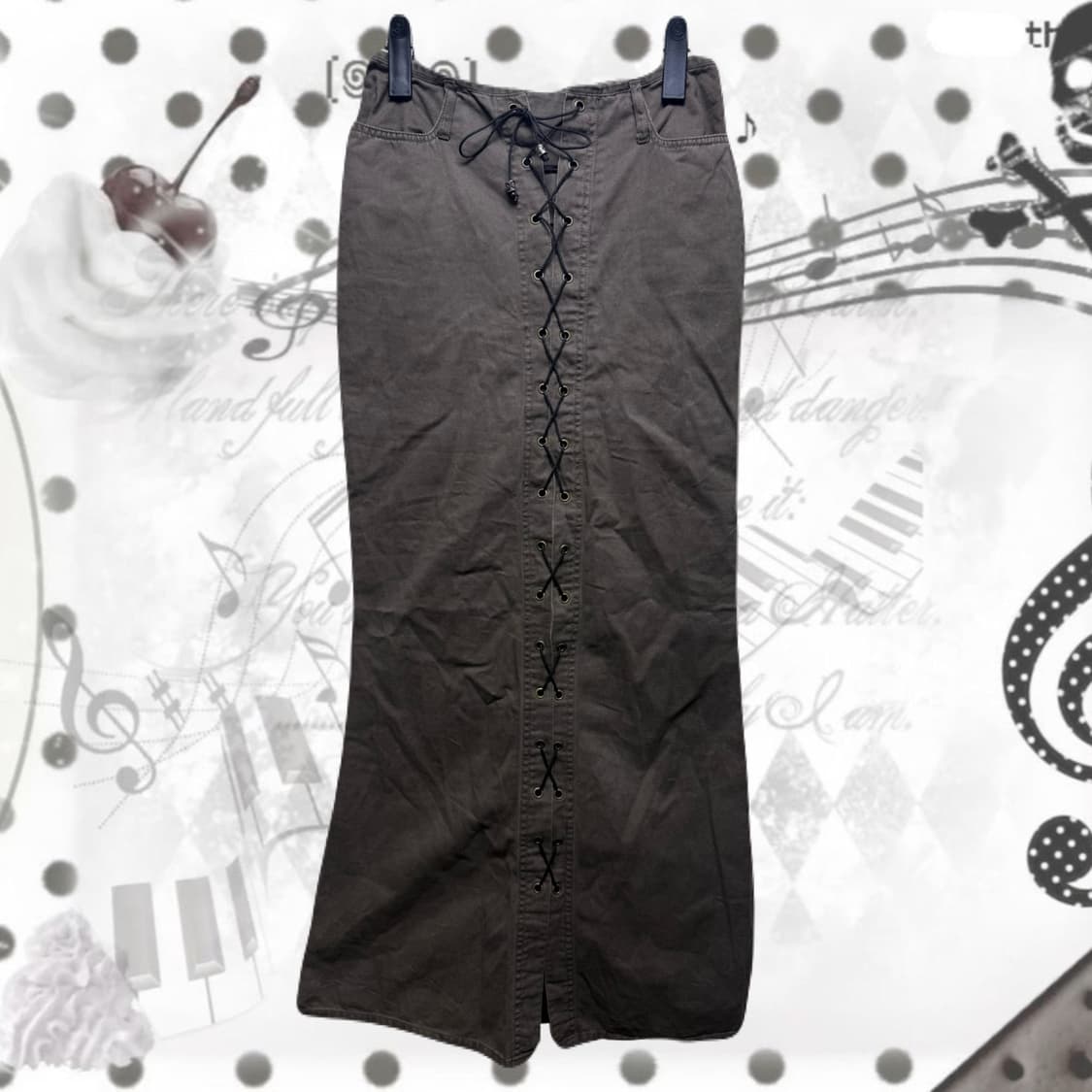 G.O.A 고아깔 y2k 브라운 아일렛 롱스커트 상품이미지1