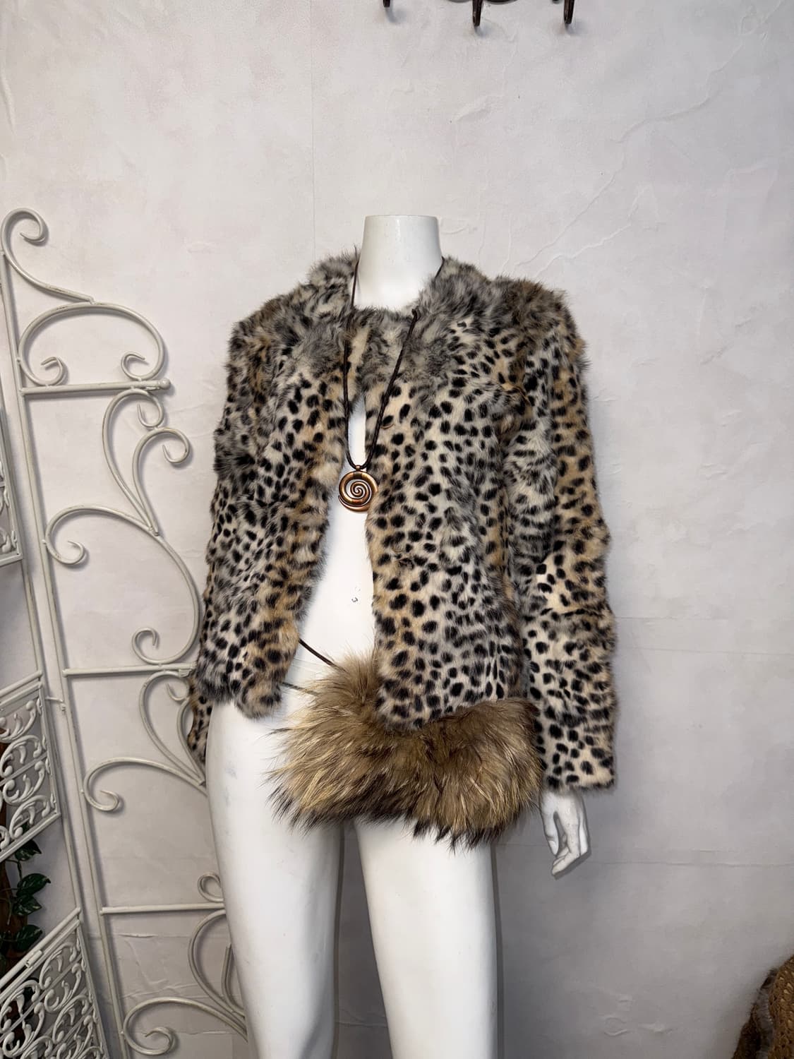 Mixed brown leopard rabbit fur short jk 상품이미지4