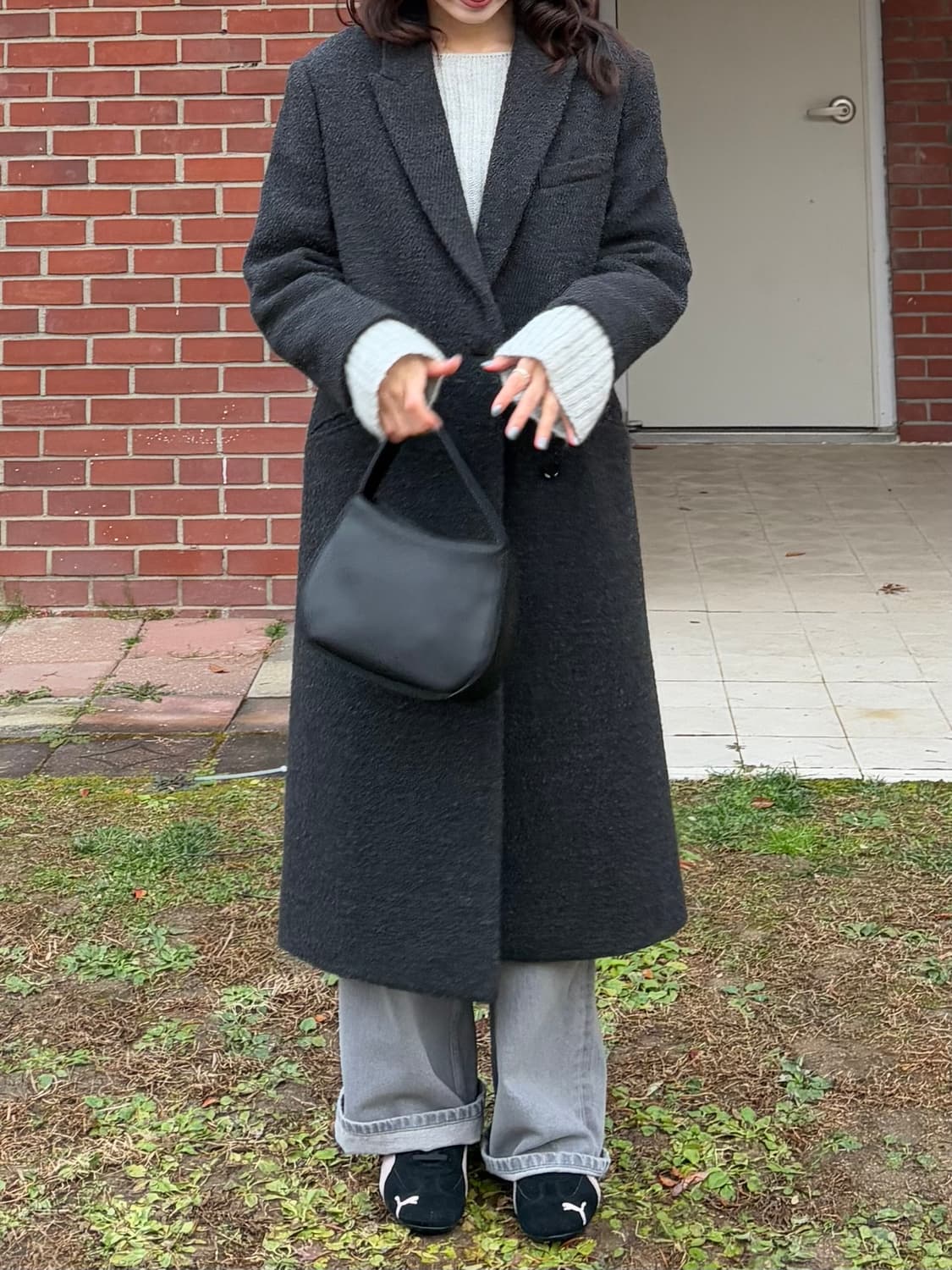 인사일런스우먼 부클 울 트윌 코트 차콜 XS 상품이미지4