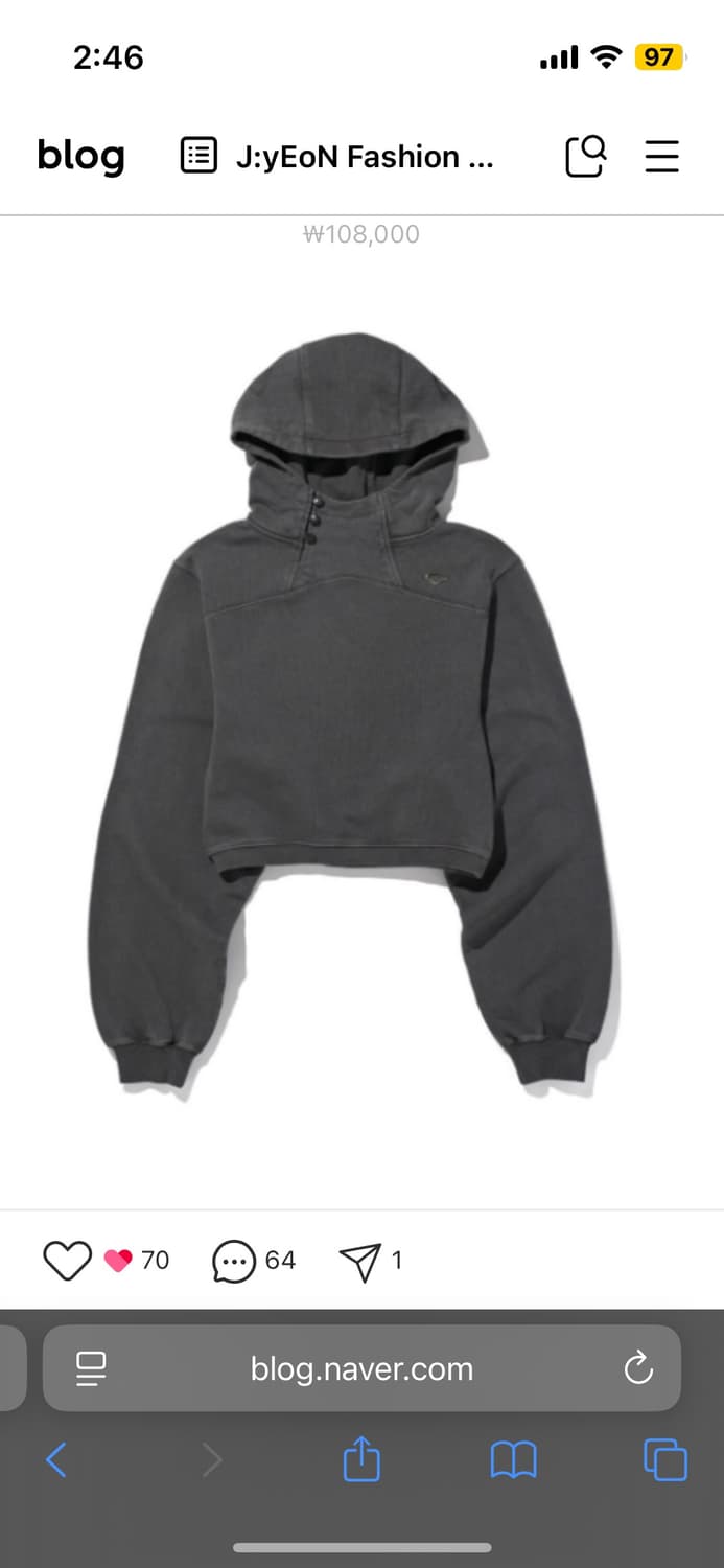 미스치프 사이드 버튼 업 크롭 후드 워시드 차콜 스몰 상품이미지1