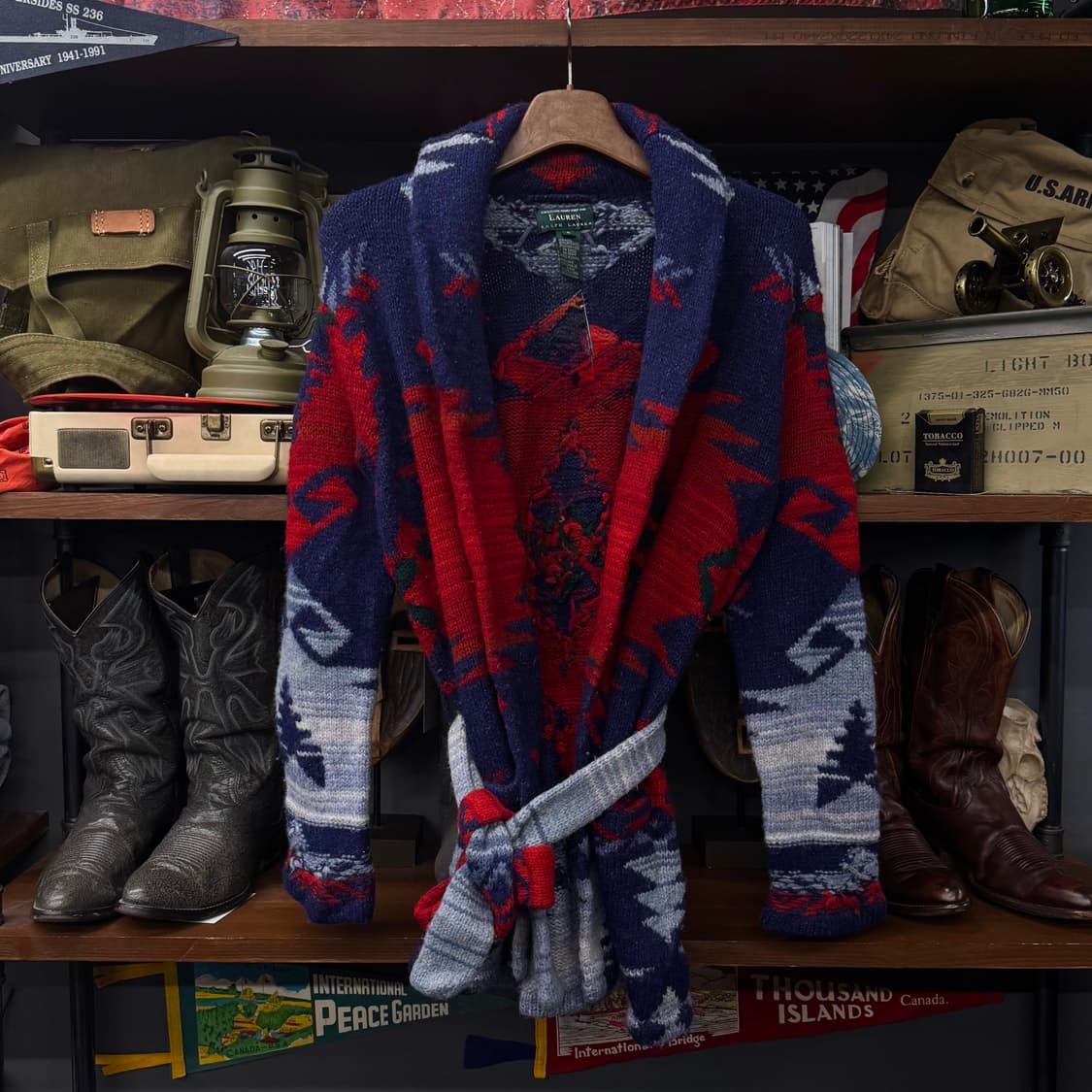 로렌 랄프로렌 by 폴로 나바호 패턴 벨티드 숄카라 니트 가디건 N45 상품이미지1