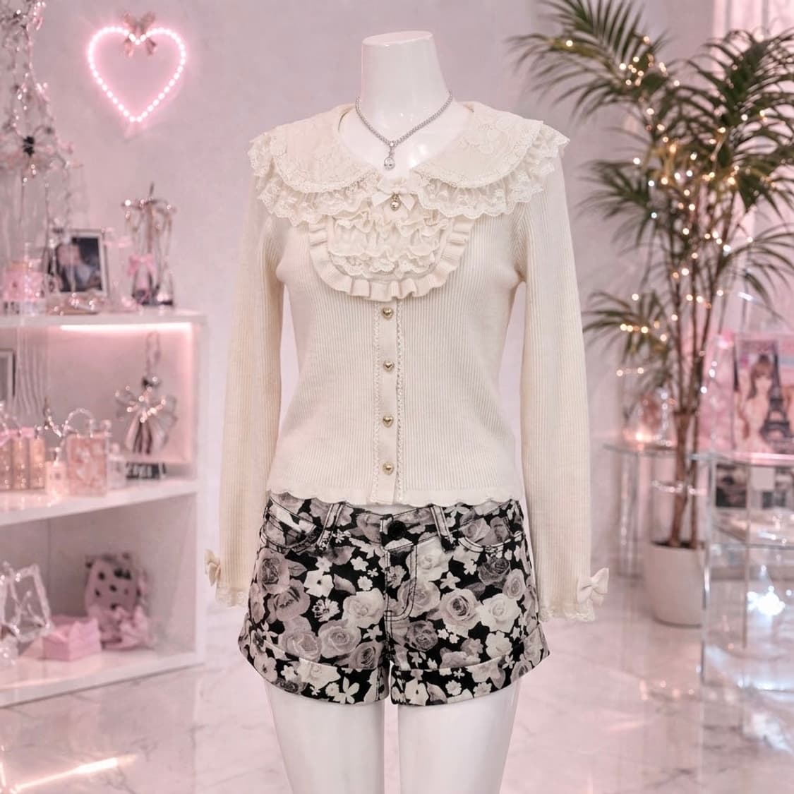 플라워 숏팬츠 로걀 히메 갸루 상품이미지2