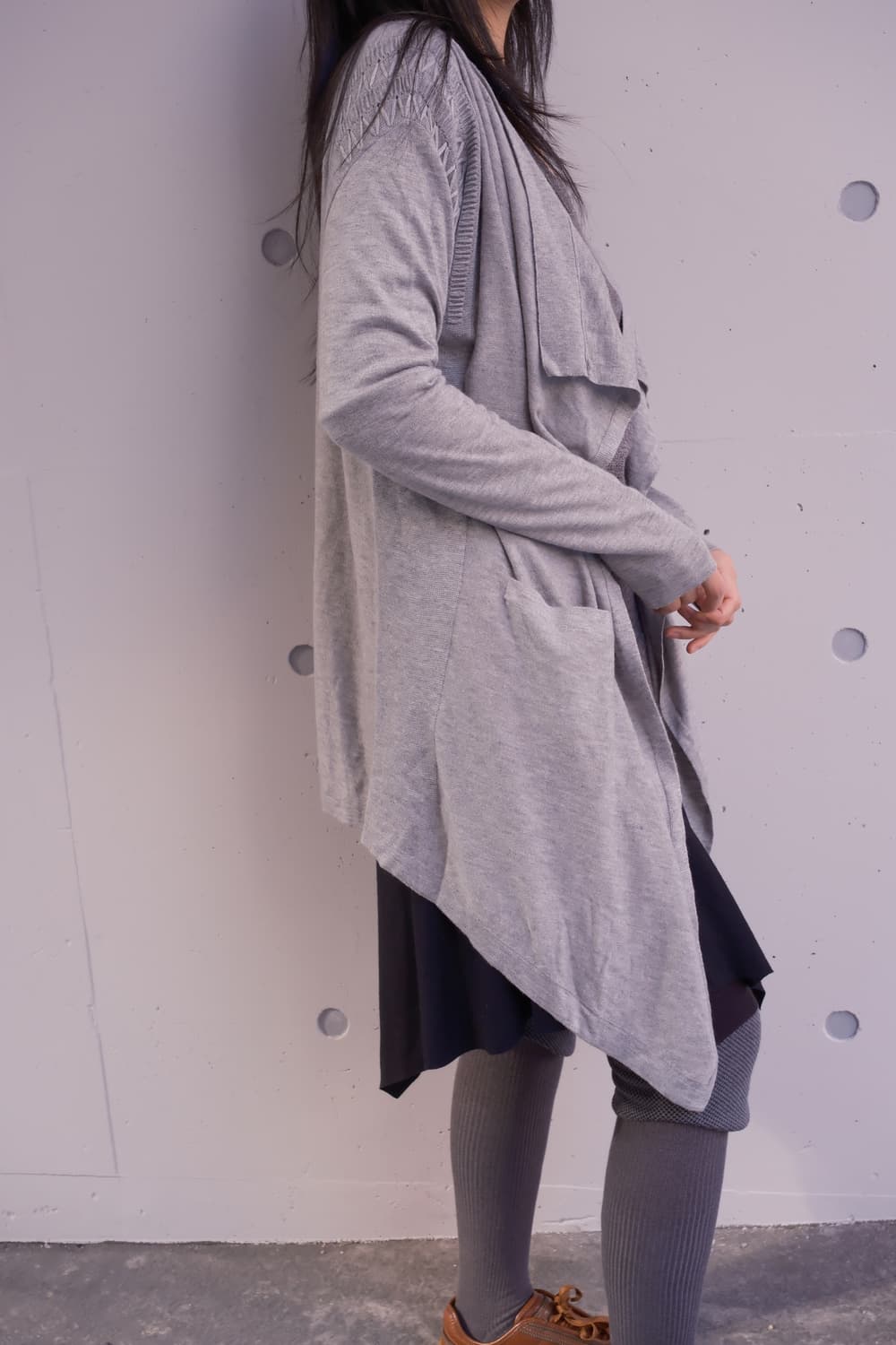 Embroidered cashmere drape open cardigan 상품이미지4
