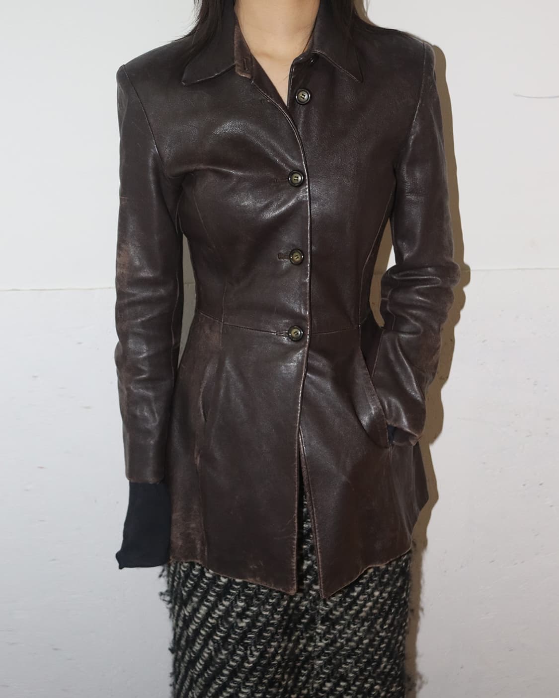 엠포리오 아르마니 00AW 레더 자켓 브라운 상품이미지3