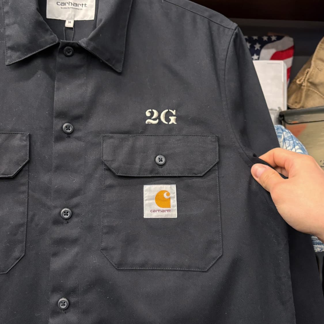 칼하트WIP 덕캔버스 클래식 워크셔츠 엠보싱자수 플랩포켓 블랙 N655 상품이미지5