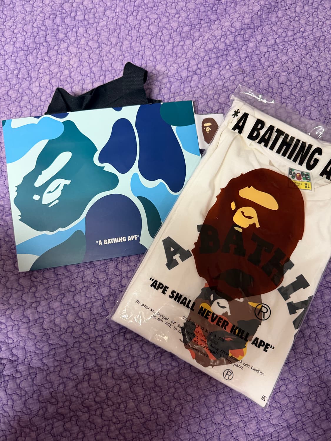 베이프 퍼스트 카모 컬리지 티셔츠 화이트 오렌지 XL (새상품) 상품이미지8