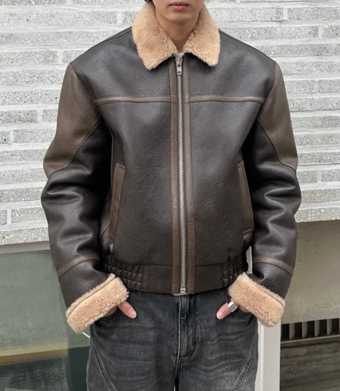 인스턴트펑크  빈티지 에코 레더 하프 무스탕 OS 상품이미지1