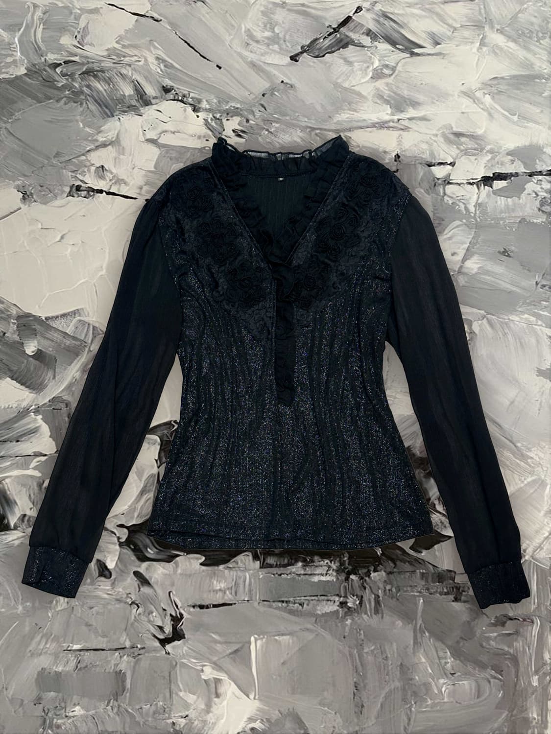 고딕 블랙 레이스 장식 블라우스 상품이미지1