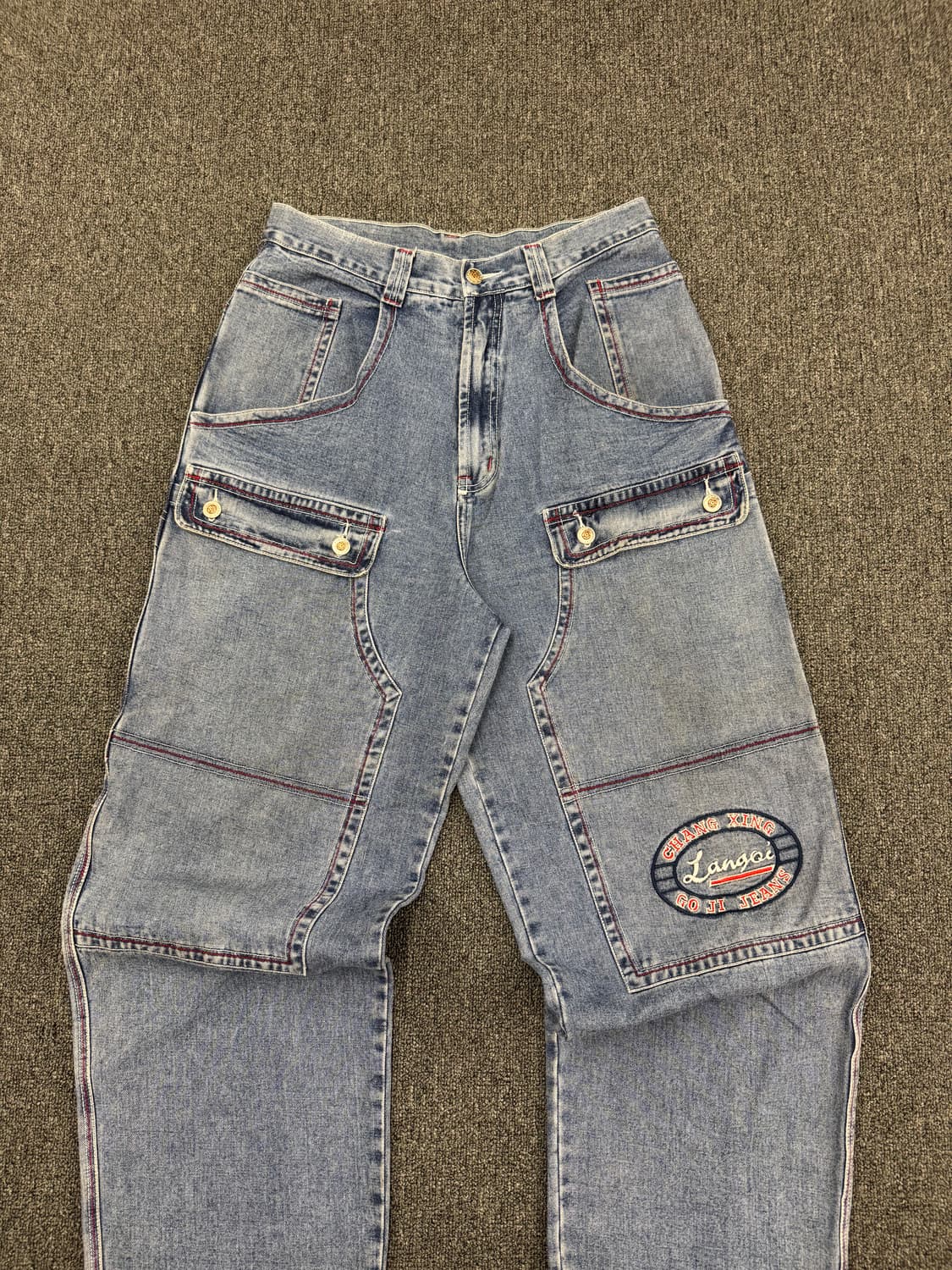 XL) Lang QI 빈티지 y2k 올드스쿨 데님 더블니 워크팬츠 상품이미지2