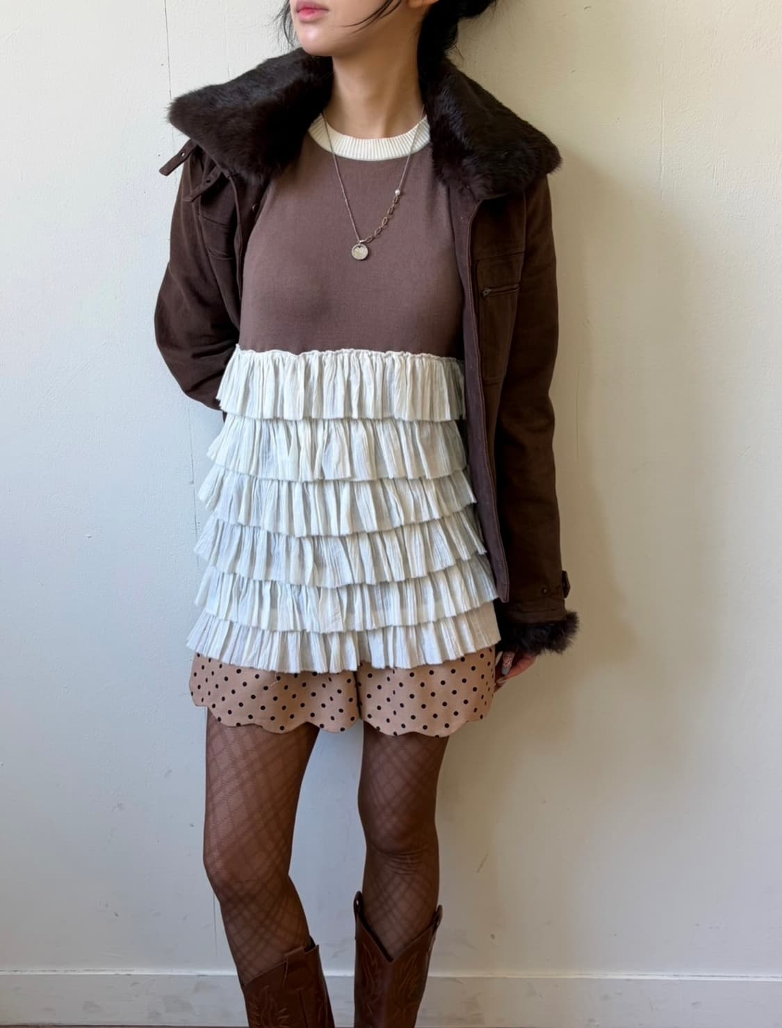 Twelve Heirloom 까메오 레이어드 레이스 탑 상품이미지5