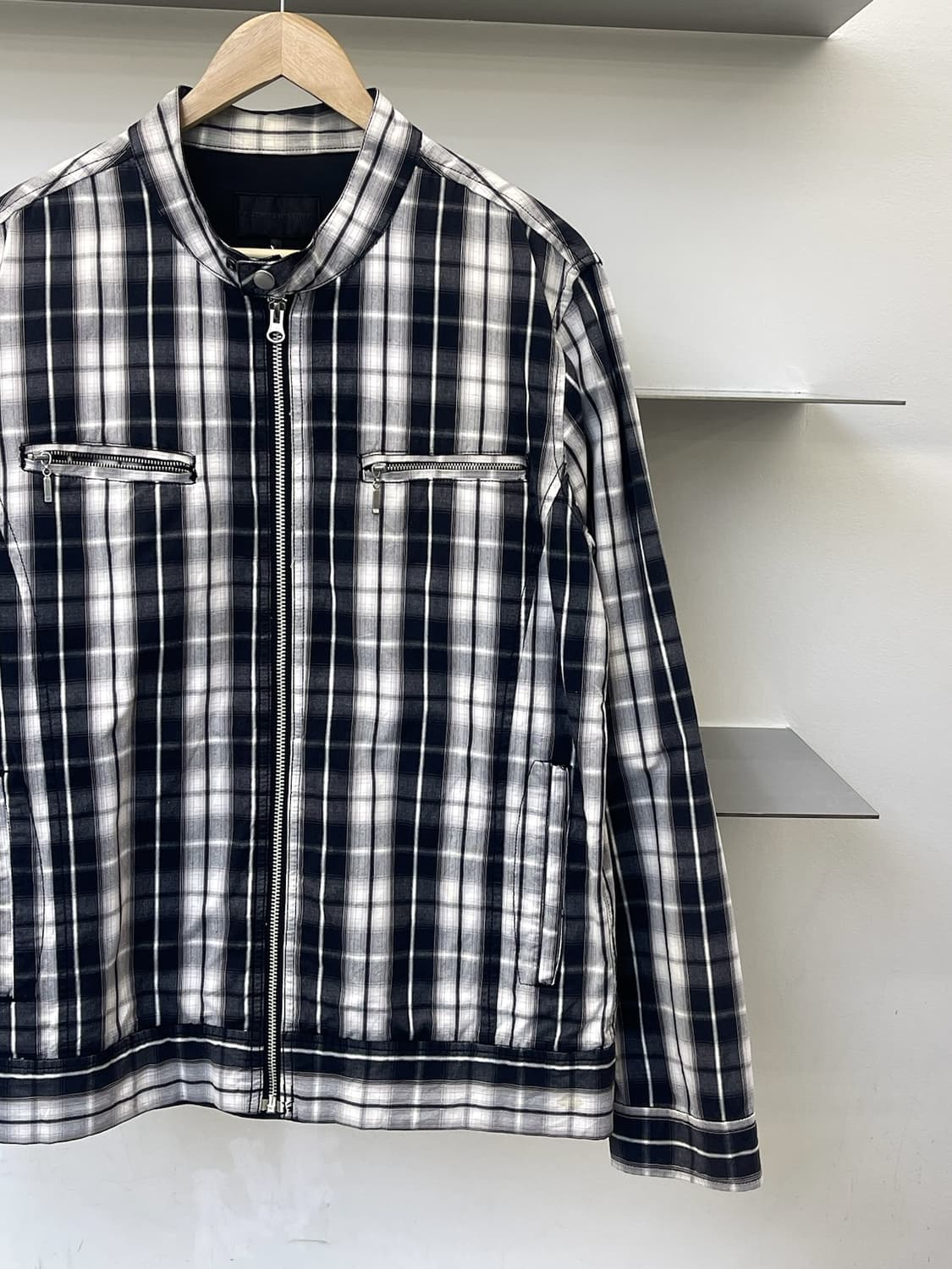 파쪼 체크 바이커 코튼 집업 자켓 상품이미지2