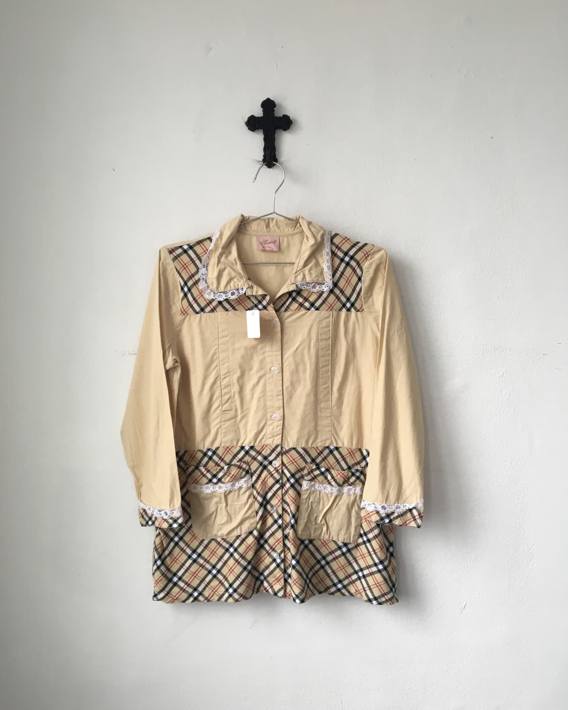 Check pattern layered lace trimming jack 상품이미지2