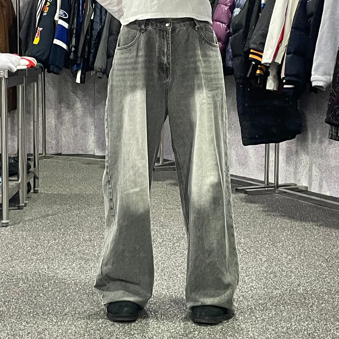 빈티지 S-BIN 워싱 그레이 와이드 데님 팬츠 B3655  상품이미지1