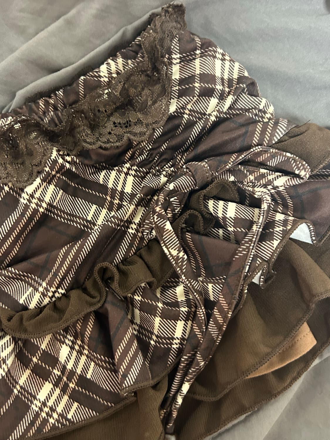 리즈리사깔 브라운 초코맛 체크 리본 라떼갸루 큐롯스커트  상품이미지3