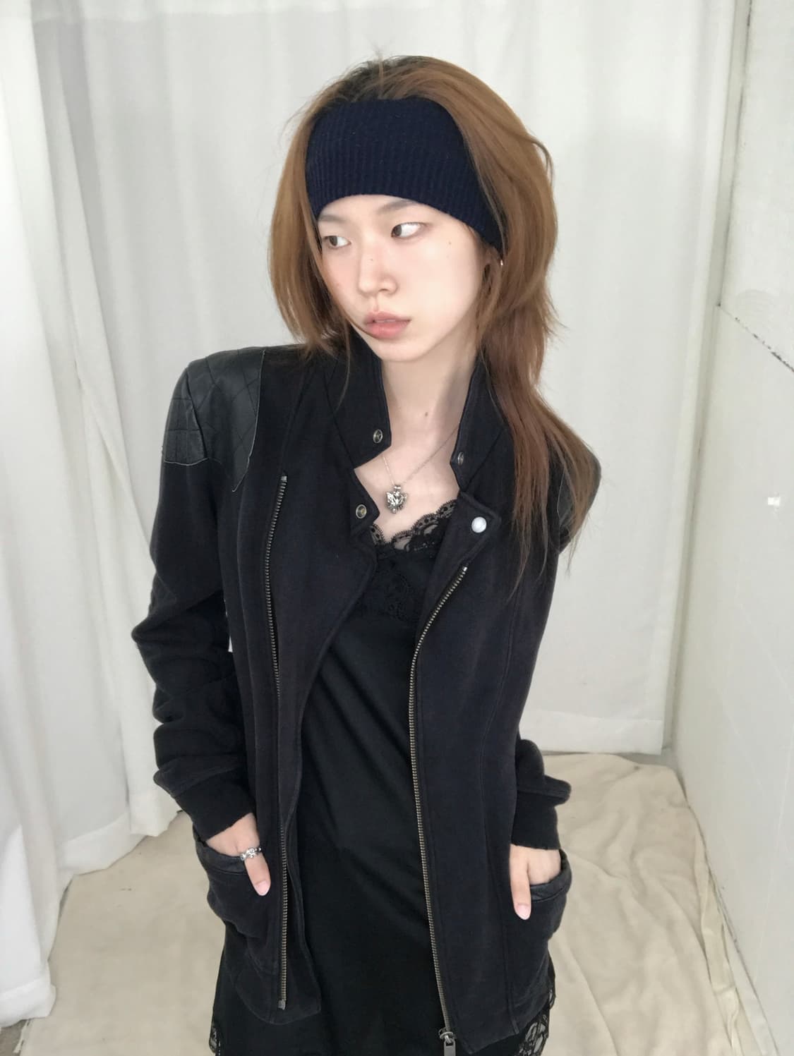 디젤 가죽 패치 사이드 지퍼 코튼 자켓 상품이미지1