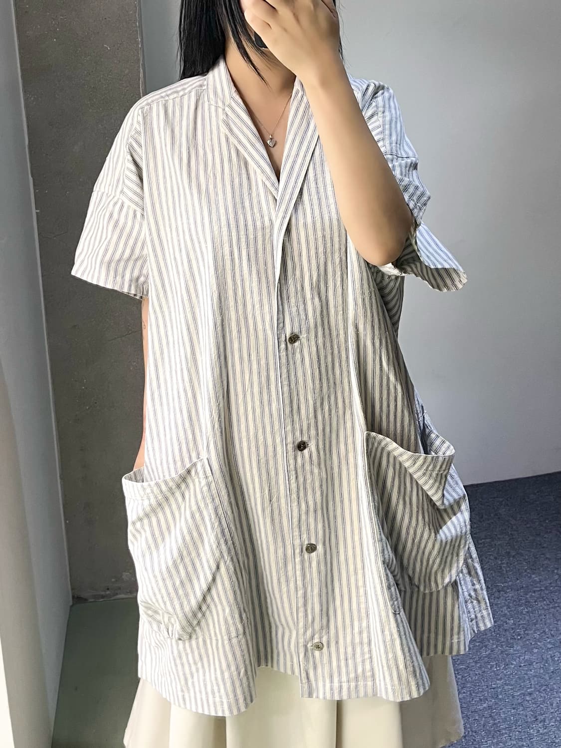 이세이 미야케 I.S 스프라이프 하프 셔츠 원피스 상품이미지2