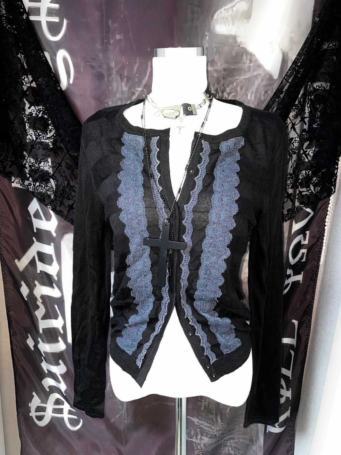 아츠로 타야마 JPN 프릴블랙가디건 로맨틱갸루로걀니혼진히피그런지리즈리사 상품이미지2