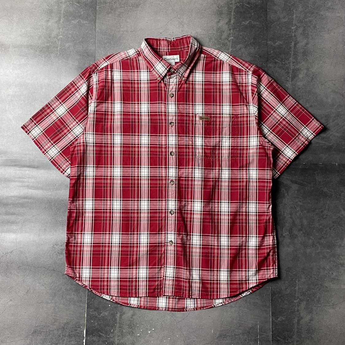 CARHARTT 칼하트 레드 체크 다운버튼 반팔 워크 셔츠 A00987 상품이미지1