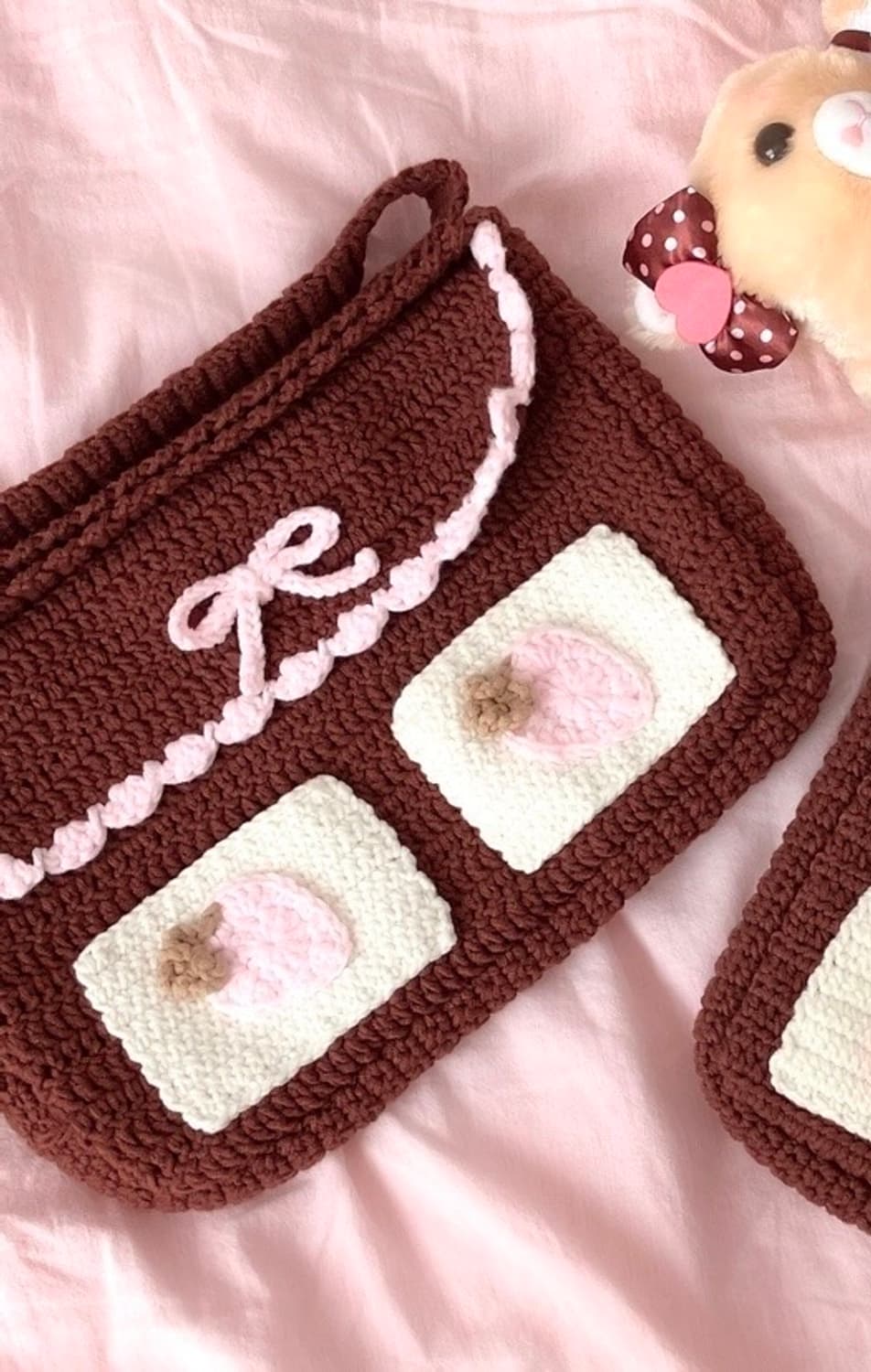 새봄님 초코에 퐁당 빠진 딸기 뜨개가방 히메갸루클리시어쓰탐모리하구미로걀 상품이미지1