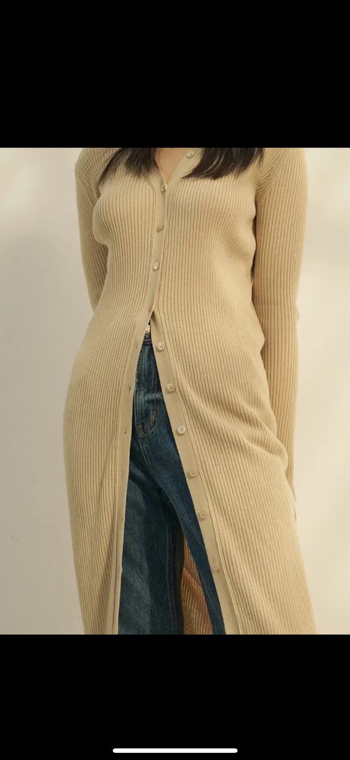 레미 slim fit rib-kint long cardigan 베이지 상품이미지2