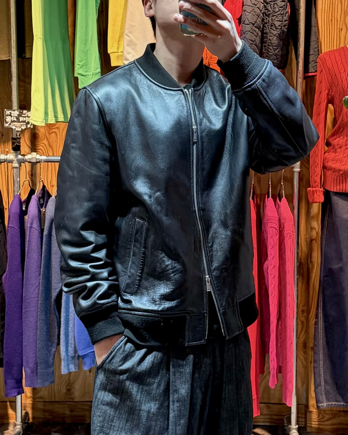 XXL 무신사 스탠다드 램스킨 미니멀 레더 블루종 상품이미지2