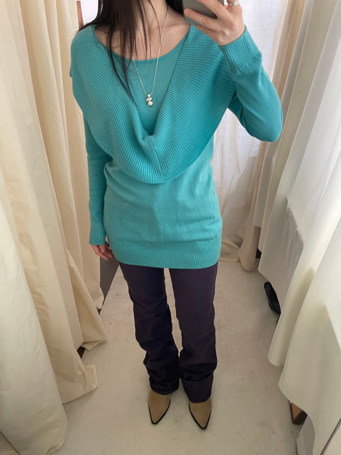 vintage aqua blue frilled wool knit 상품이미지6