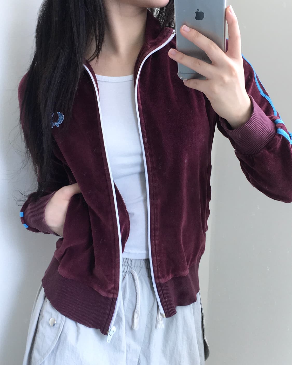 Fredperry 프레드페리 버건디 벨루어 트랙탑  상품이미지3
