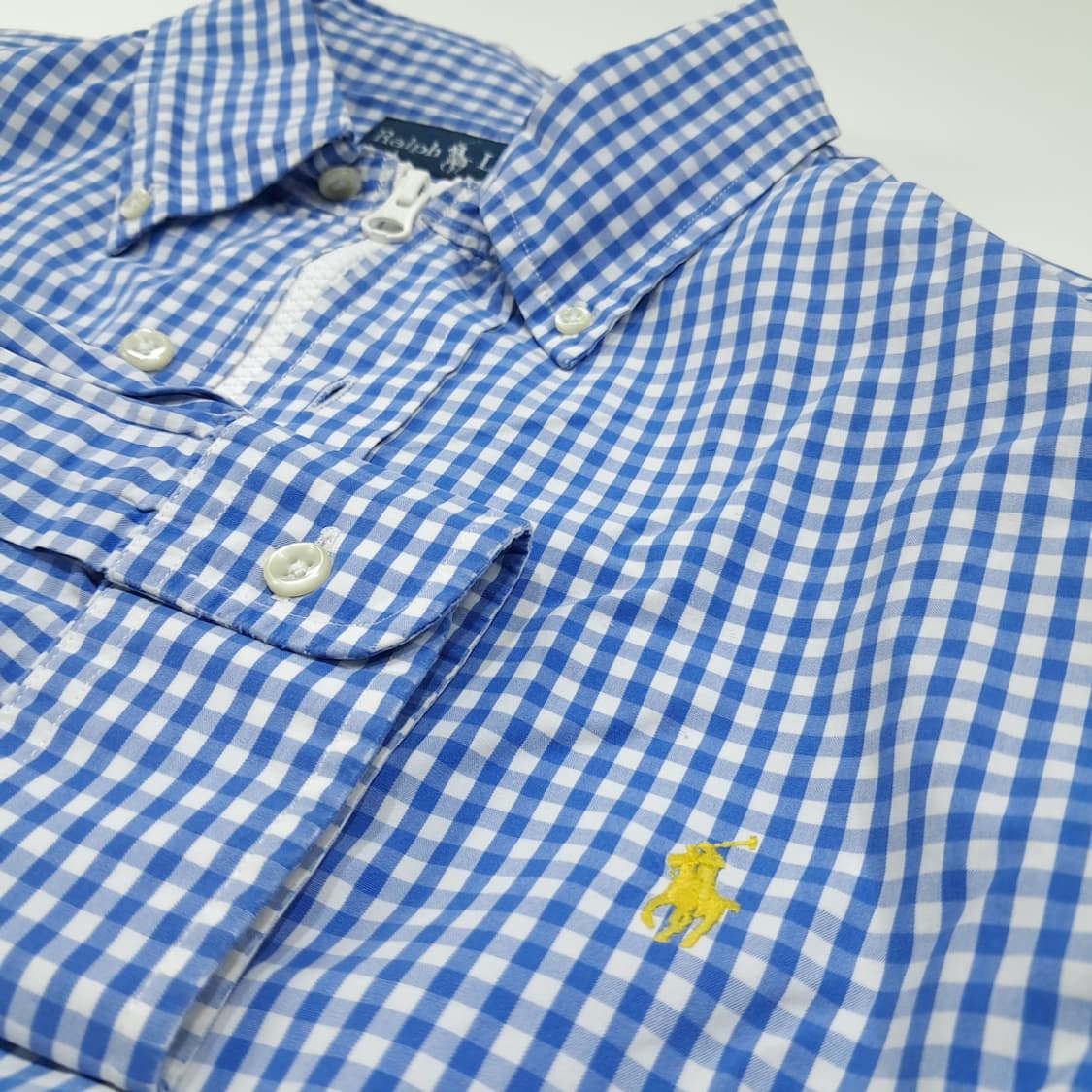 CL790 FREE 폴로 스몰 깅엄체크 블루 리메이크 크롭 집업 셔츠 상품이미지4