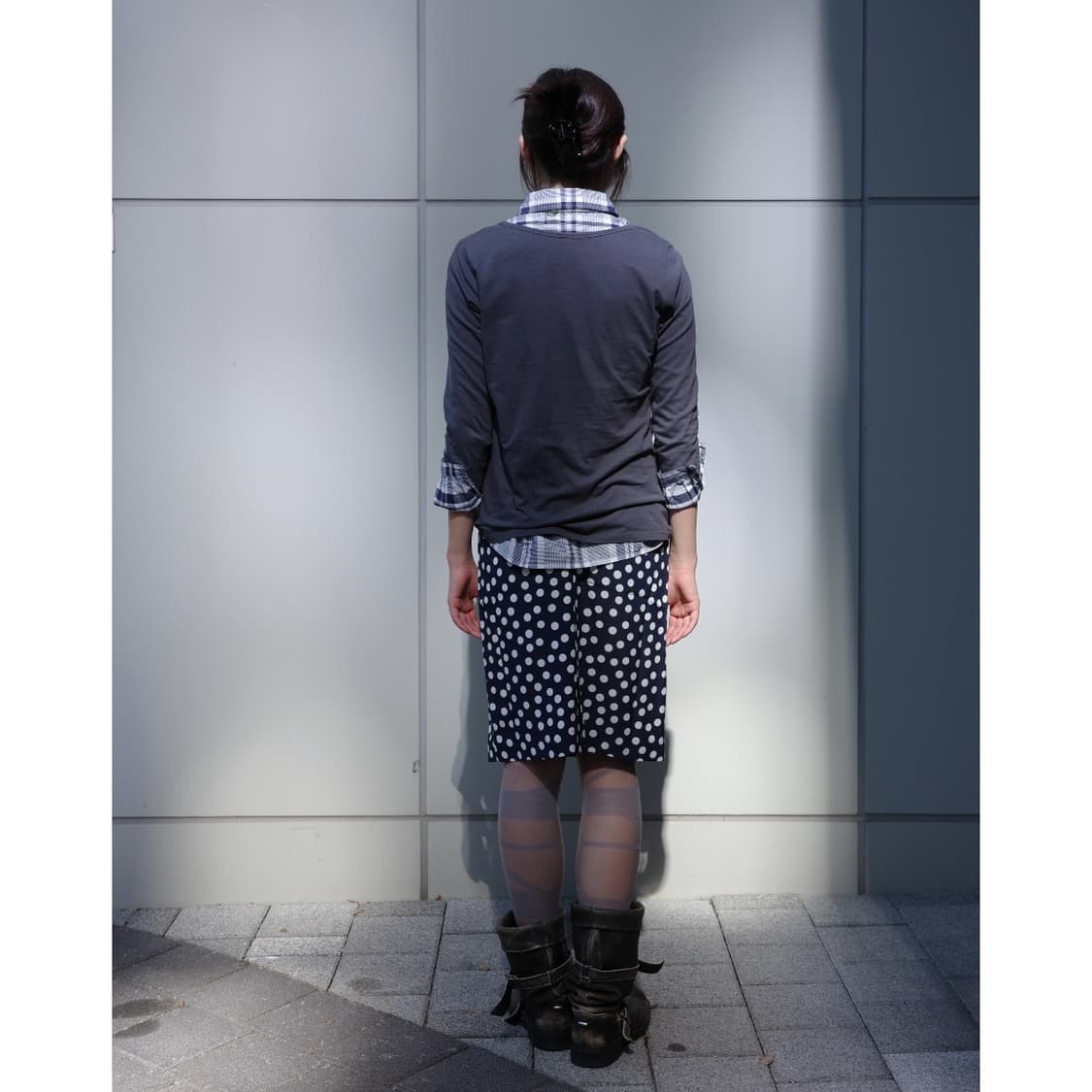 빈티지 네이비 도트 미디 스커트 상품이미지3