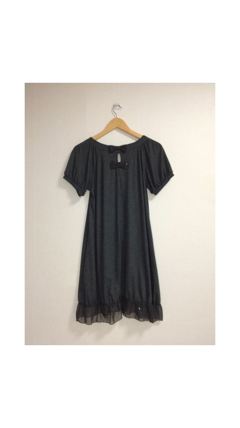 빈티지 차콜 쉬폰 레이어드 백 리본 반팔 원피스 튜닉 상품이미지5