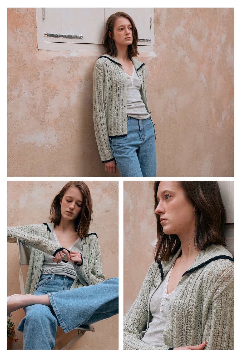 비뮤즈맨션 스카치 세일러 니트가디건 포그그린 상품이미지1