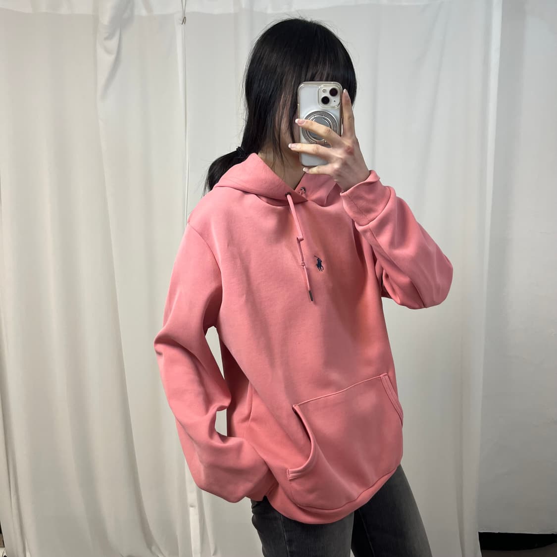 Polo Coral Pink Center Logo Hoodie 상품이미지2
