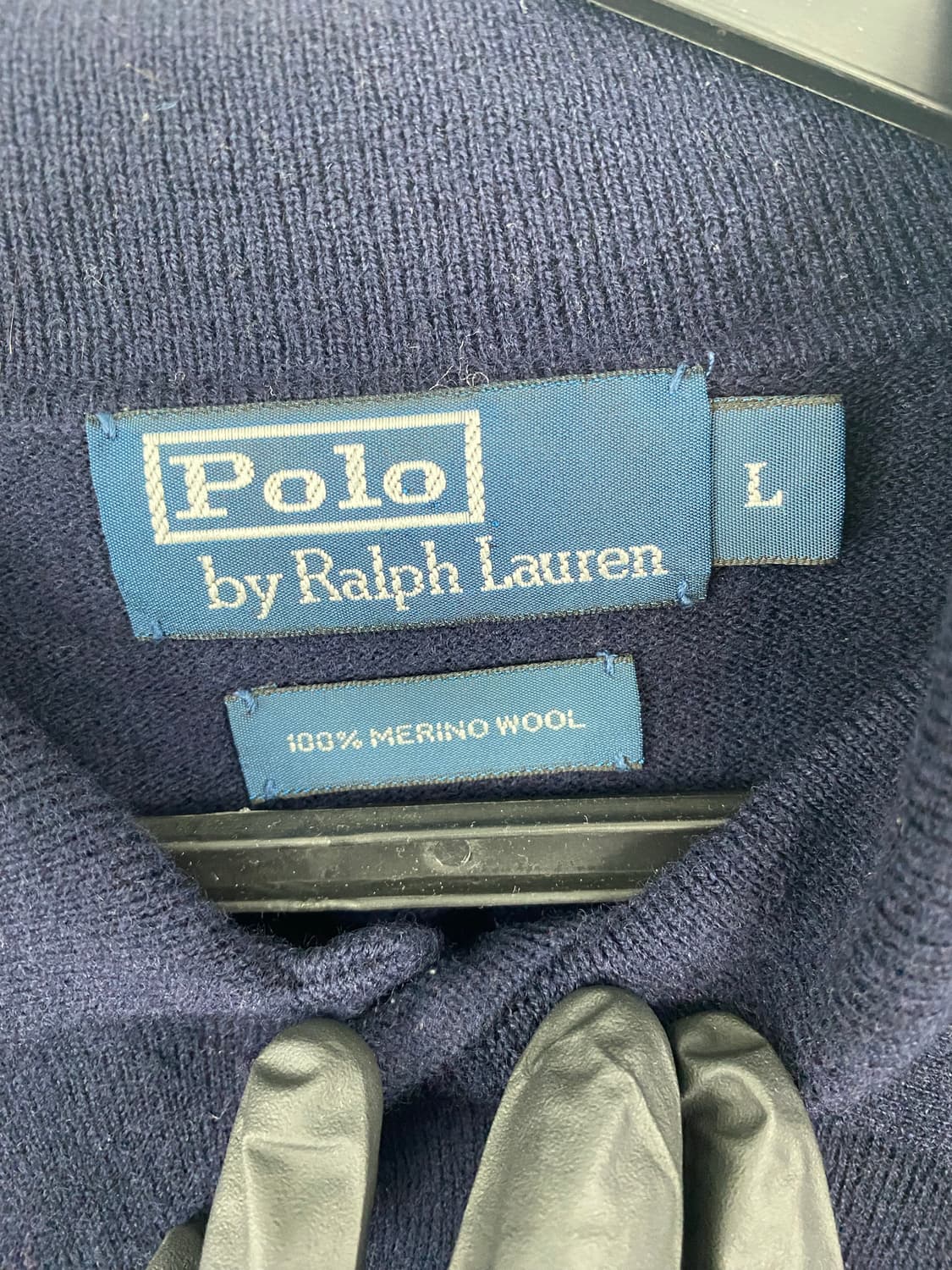 폴로 랄프로렌 메리노 울 네이비 니트 카라티 L 상품이미지3