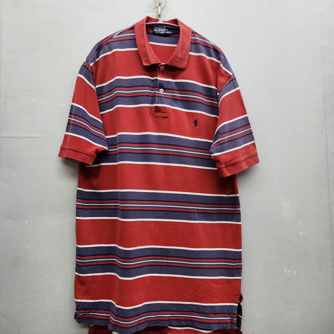 올드스쿨 폴로랄프로렌 로고 스트라이프 반팔카라 L(L) 상품이미지1
