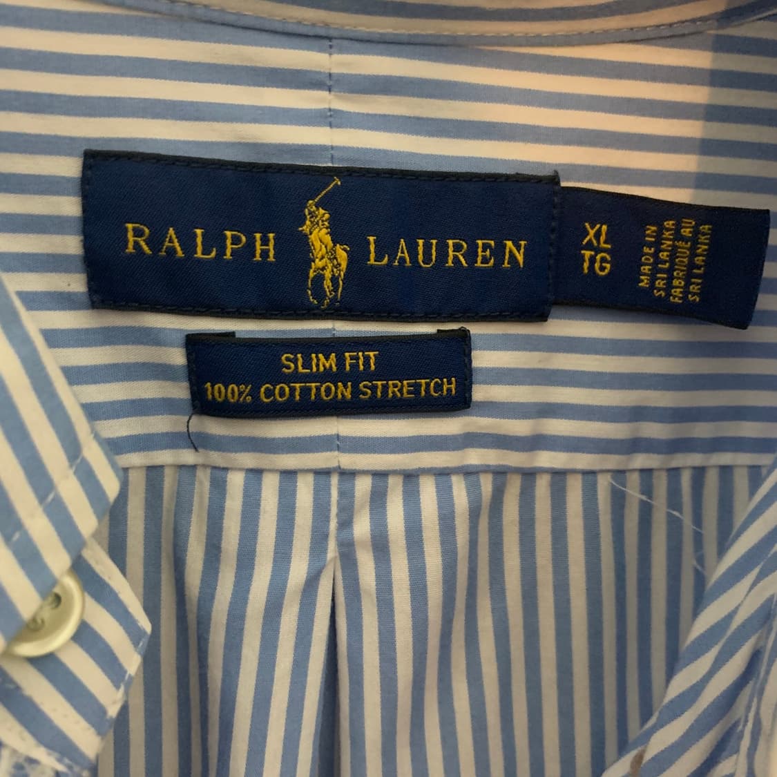 XL 폴로랄프로렌 슬림핏 블루 스트라이프 스판 셔츠 남방 상품이미지4
