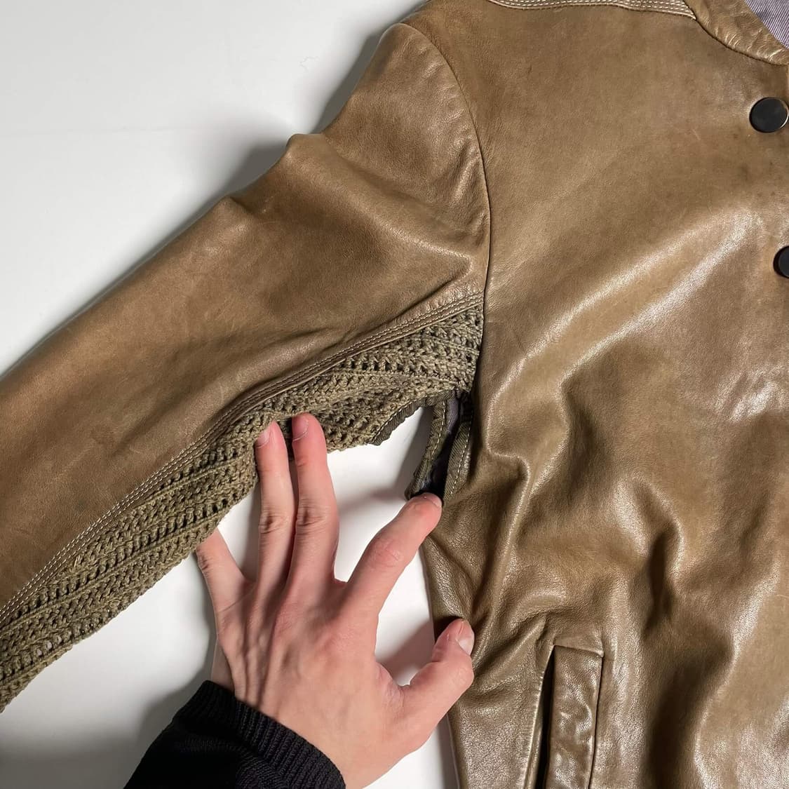 Diesel black gold 슬리브 니트 포인트 레더 자켓 상품이미지5