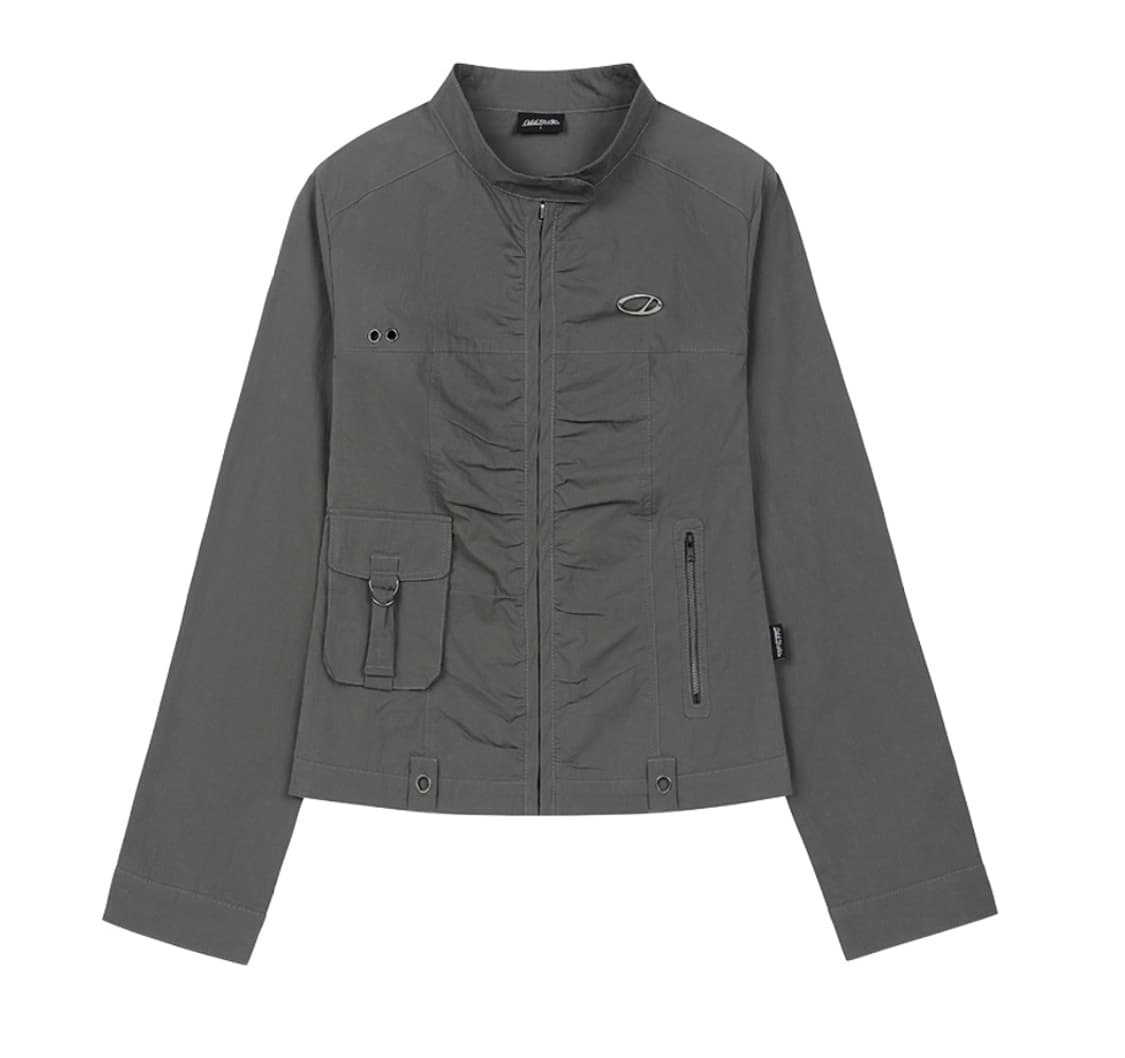 오드스튜디오 시그니처 셔링 코튼 바이커 자켓 챠콜 상품이미지1